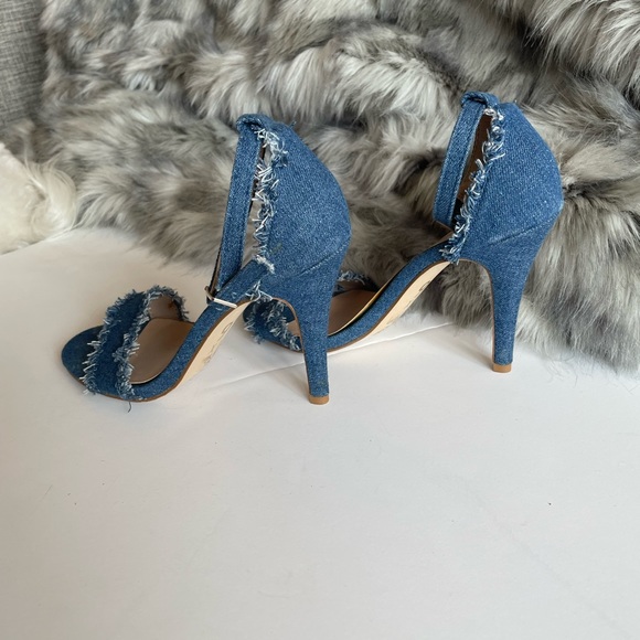 Denim ankle strap stiletto sandal frayed edge (7) - Picture 6 of 7